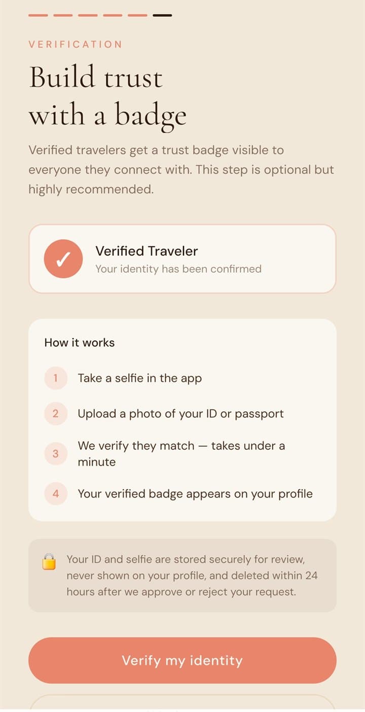 Viamour verification screen: build trust with a verified badge